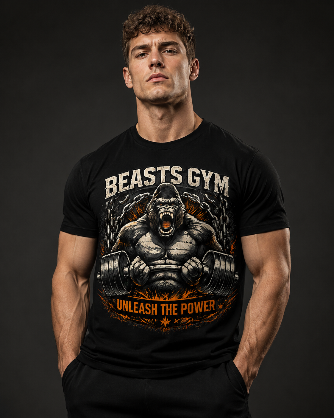 Beasts Gym Unleash The Power Gorilla Graphic T-Shirt | Gym Workout Tee for Men