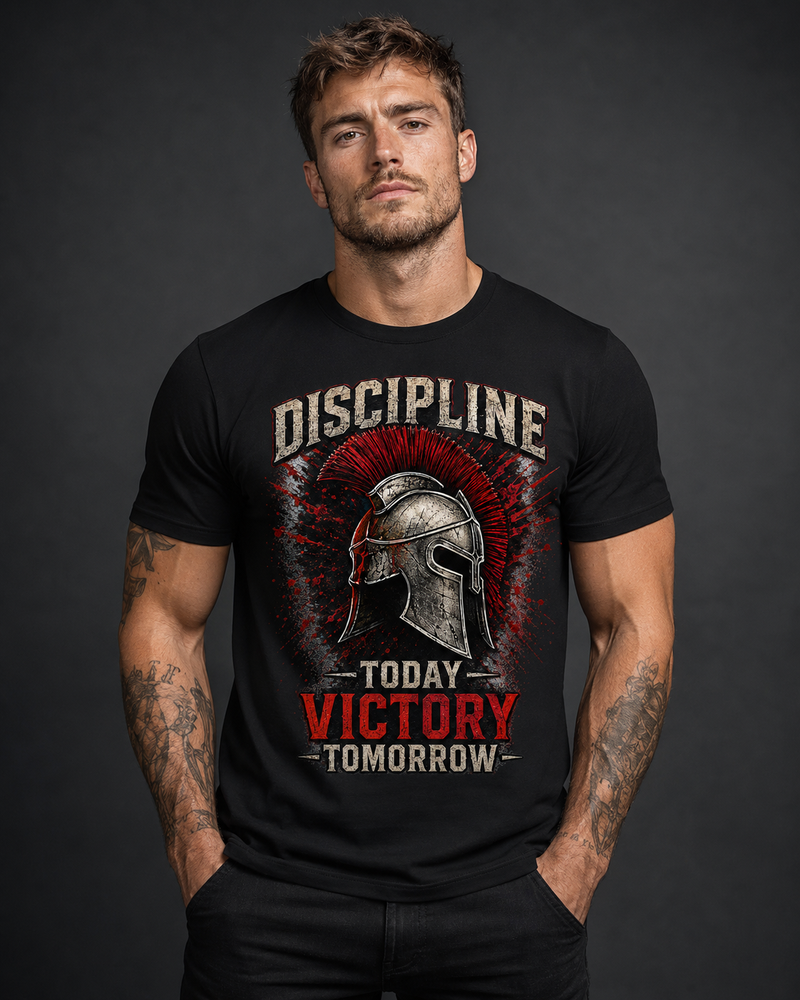 Discipline Today Victory Tomorrow Spartan Graphic T-Shirt | Warrior Gym Tee for Men