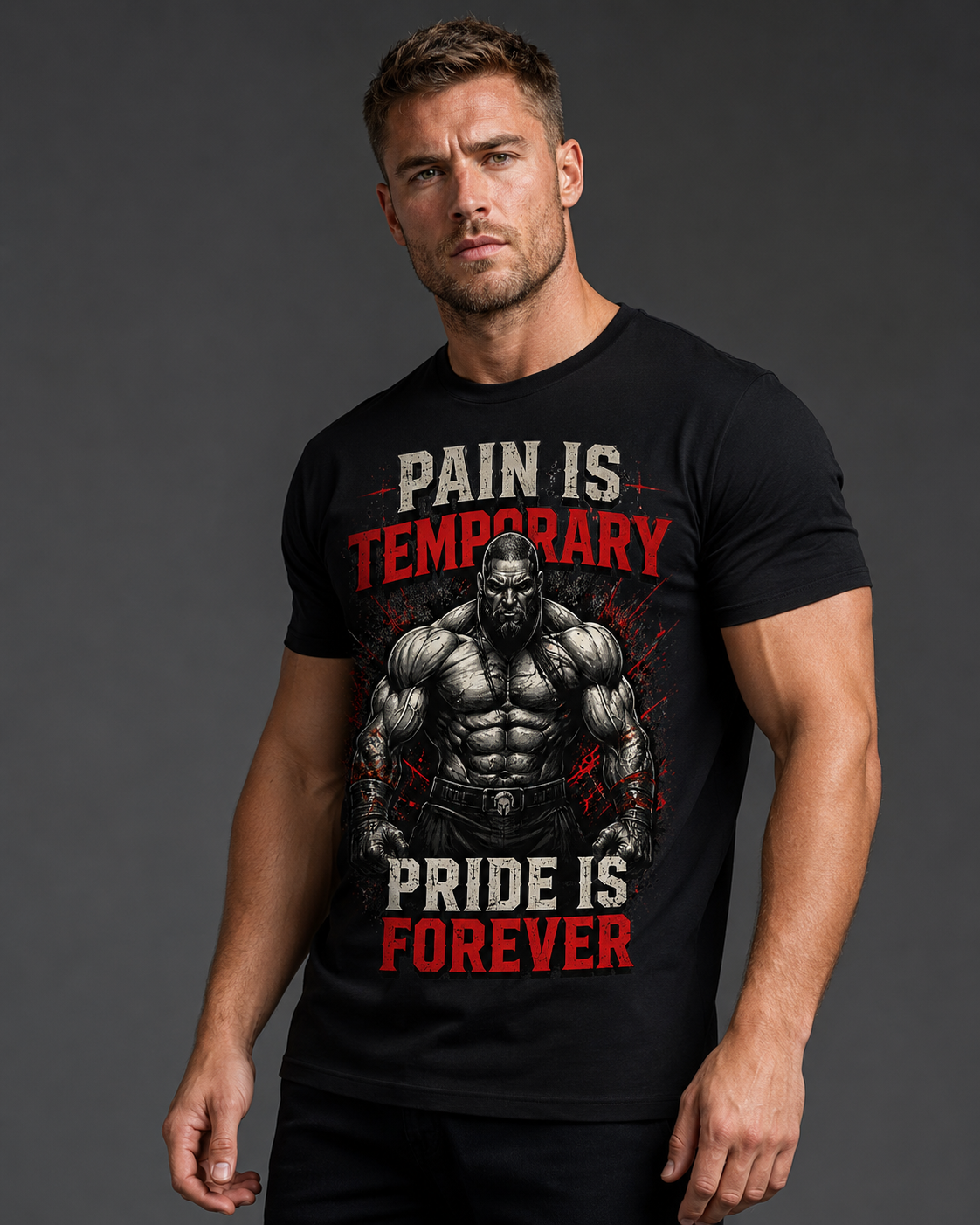 Pain Is Temporary Pride Is Forever Warrior Graphic T-Shirt | Gym Tee for Men