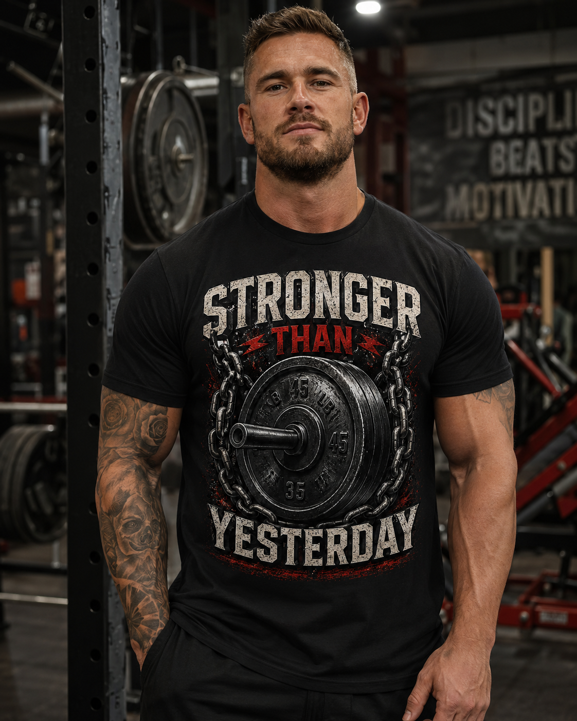 Stronger Than Yesterday Barbell Graphic T-Shirt | Gym Weightlifting Tee for Men