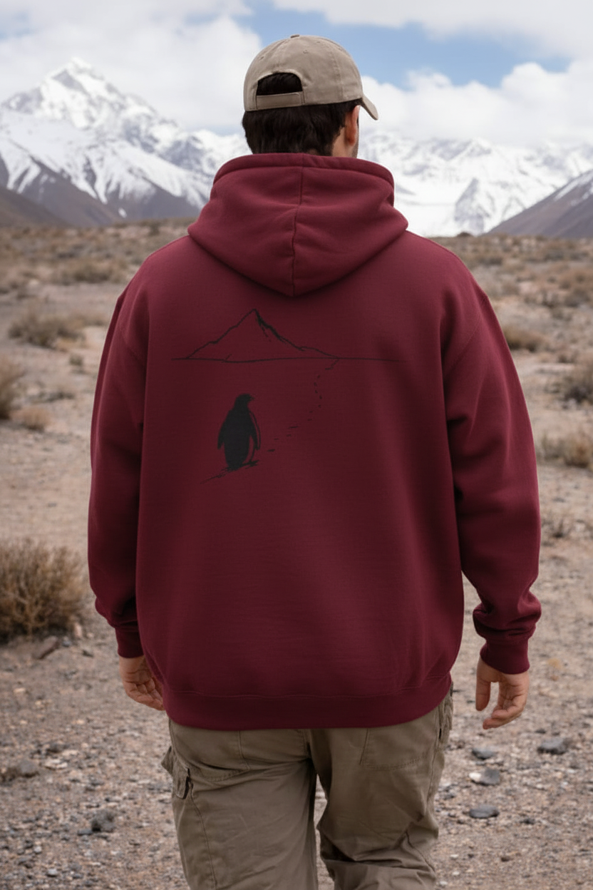 Viral Penguin Heading to the Mountains hoodie model wearing i